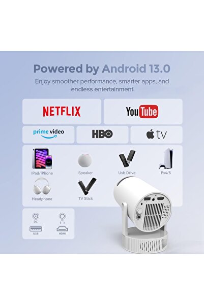 Wownect Mini Smart Projector |180 ANSI Lumens |12000mAh Battery | Android 13 | 4K Support |Auto Keystone