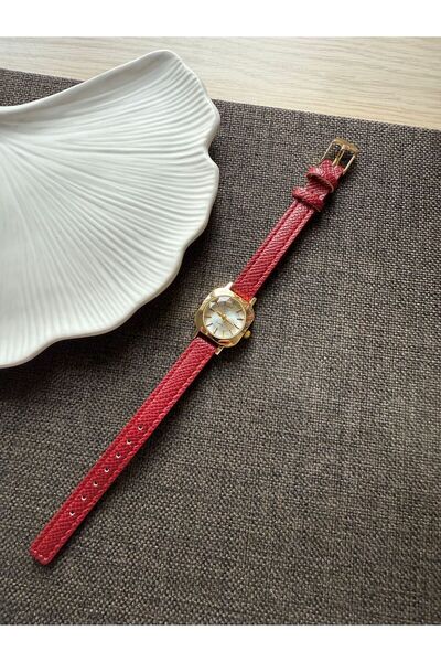 rubsey Retro Minimal Leather Cord Vintage Women's Wristwatch Red