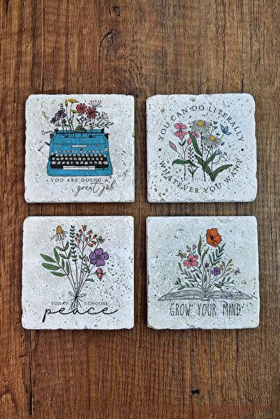 Begoloni Stone Decor حامل أكواب من الحجر الطبيعي - كليبارت فلاور مطبوع 10x10 ...