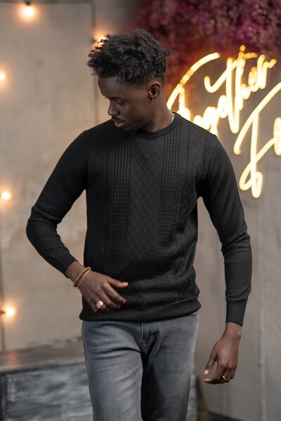 Woolen World Regular Fit Wool Self-Patterned Crew Neck Knit Sweater