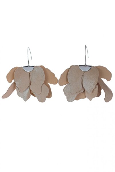 HAIArt Μεγάλα σκουλαρίκια με λουλούδια - Μπεζ με γκλίτερ