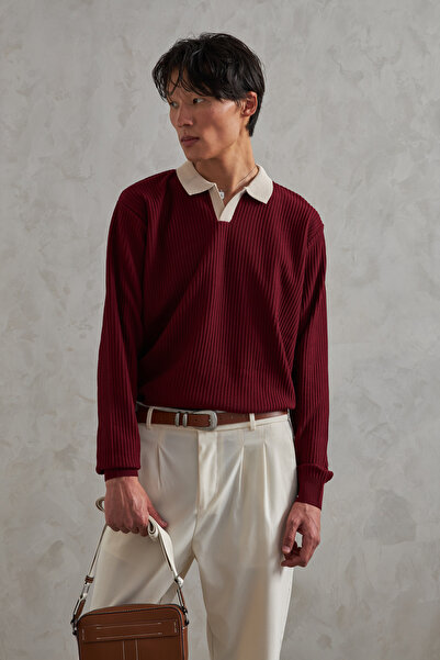 HYMAN Ανδρικό πλεκτό πουλόβερ με λαιμόκοψη Polo Nopeli oversized