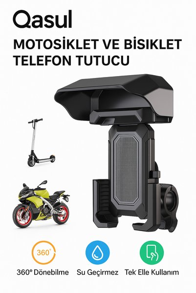 qasul Motorcycle Phone Holder Sunscreen Headgear – Waterproof 360 °   Compati...