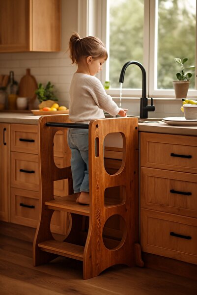 Genel Markalar Montessori Öğrenme Kulesi, Ceviz MDF, Güvenli Çocuk Basamağı, ...