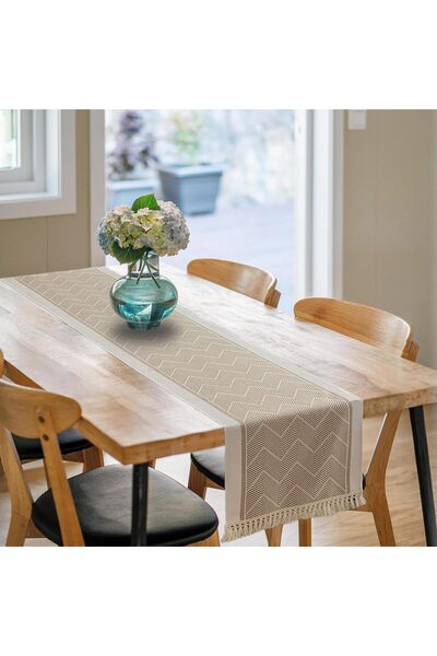 AZONEE 72-Inch Boho Linen Table Runner, (180x35cm) Rustic Table Decor