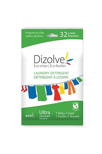 DIZOLVE Laundry Detergent Strips, Unscented, 32 Washes, Concentrated