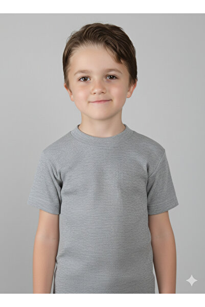 Namaldı Child ℅ 100% Cotton Gray Crop Top with Zero Neckline