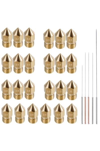 AFUNTA 3D printer nozzle set, 29 pcs (0.21.0 mm), M6 thread, 1.75 mm filament, with 5 cleaning tools