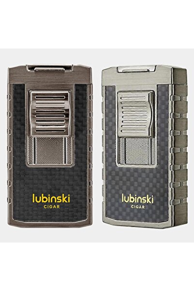 Lubinski Outdoor Metal Cigar Lighter - Dual Jet Blue Flame, Windproof, Sky Blue