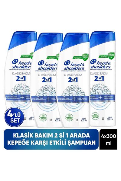 Head&Shoulders 2'si 1 Arada Klasik Bakım Kepek Karşıtı Şampuan 300ml x 4 Adet