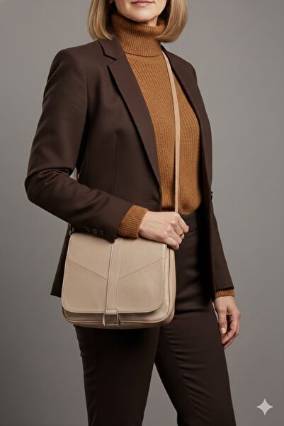 mossi Genuine Leather Mink Covered Women's Shoulder & Crossbody Bag – Classic and Stylish Everyday Model