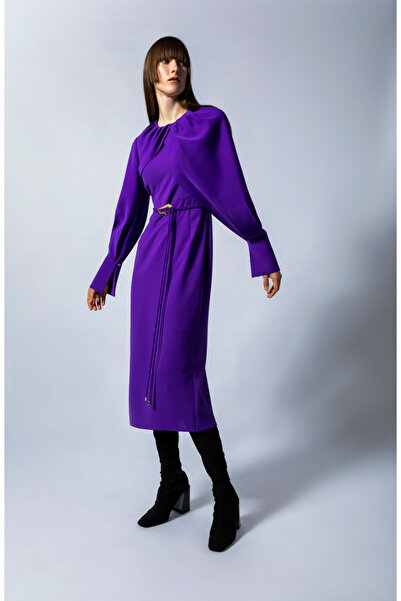 KAMEYA Purple Dress with Cape Sleeve Detail