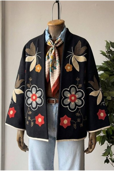 FEMELLE Black Embroidered Vintage Melton Jacket