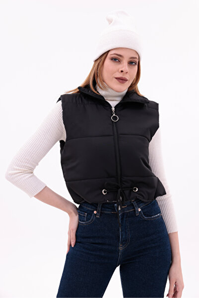 SKYMOOD Milano Women's Mock Neck Zipper Side Pocket Short Puffer Vestnew Seas...