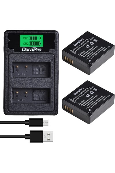 Durapro Set de 2 baterii DMW-BLE9/DMW-BLG10 1200mAh cu încărcător LCD dual pentru Panasonic Lumix