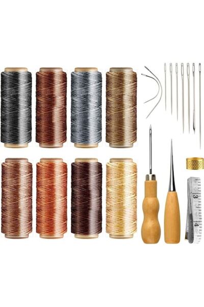 FEPITO Set de cusut pentru piele, 21 de bucăți de ață cerată, ace de piele, ruletă, sulă, multicolor