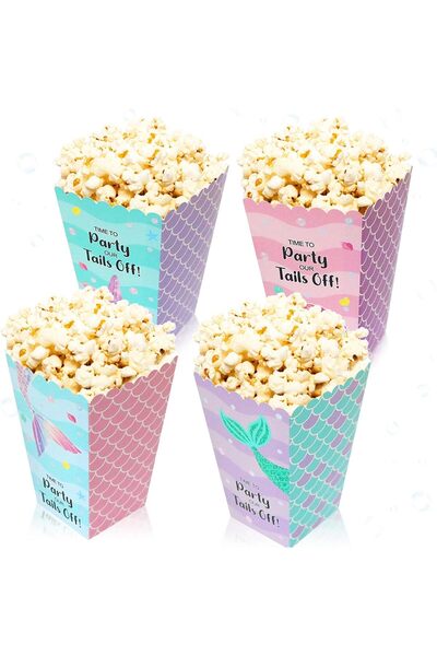 AZONEE 12 قطعة من صناديق الفشار وأكياس الحلوى على شكل حورية البحر - تحت البحر