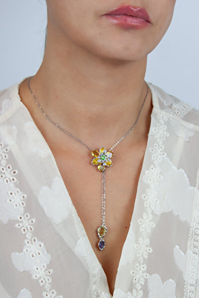 Liveyn Design Crystal Stone Flower Figure Elevator Steel Pendant