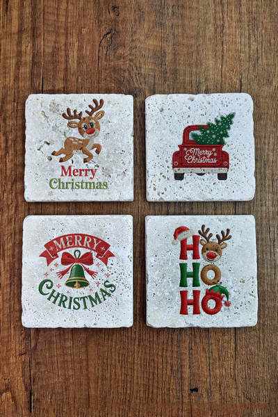 Begoloni Stone Decor Natural Stone Coaster - Christmast New Year Printed 10X1...