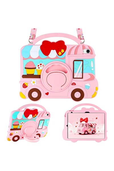 Coolden Silicone Case for iPad 11 inch (2025) - Pink, 360° Rotating Stand & Shoulder Strap