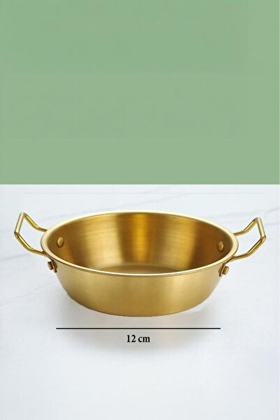 Atbyhome Gold Stainless Steel Round Serving Pan – Serving Dish with Handles Sauce Bowl 12 cm