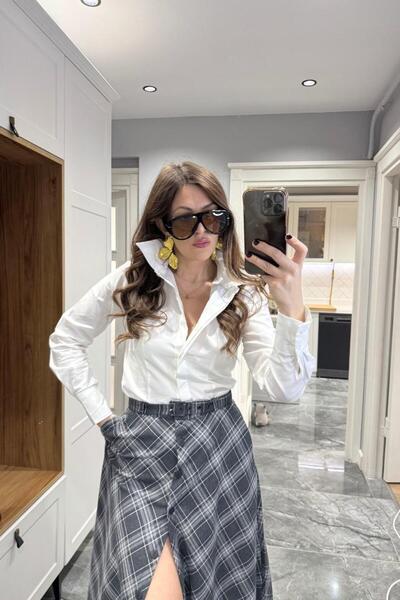 Banu Angay Slim Fit Gömlek Ekru