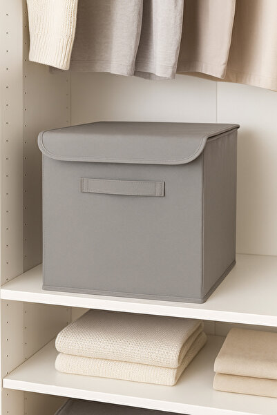 HomyJRs Gray Fabric Covered Storage Box Storage Organizer 30X30X30