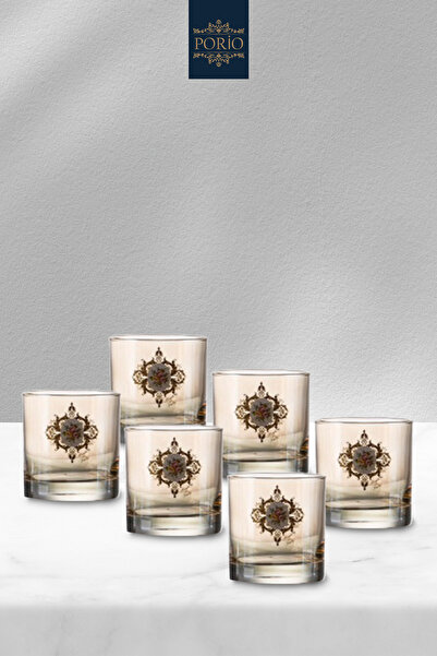 Porio İtalyan Handmade El Yapımı Vintage Tasarım Çiçekli 6lı Viski Kokteyl Bo...