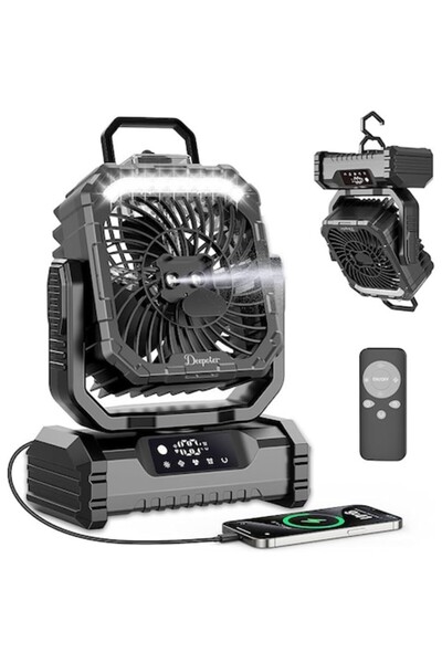 OUTACT Rechargeable Portable Fan 20000mAh, 250ml Water Spray, 3 LED Modes, Remote, 5 Speeds