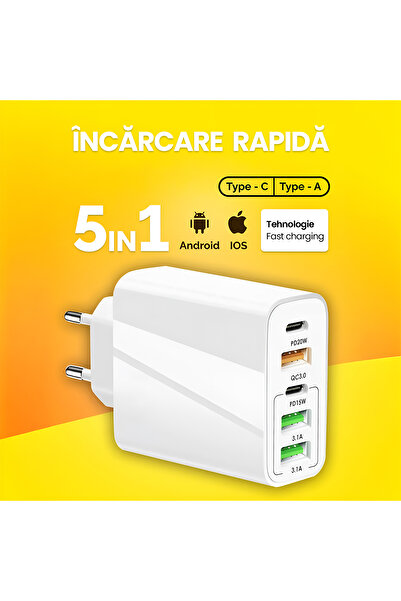 OEM 120W Fast Charge Charger 5 Ports USB-C PD QC 3.0 iPhone Samsung Xiaomi Huawei, Universal, Rapid