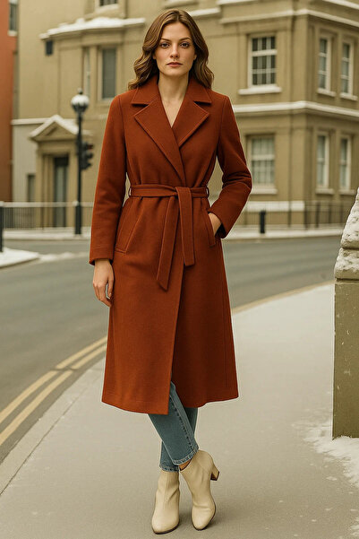 comstar Women's Double-Breasted Premium Tile Cashmere Coat