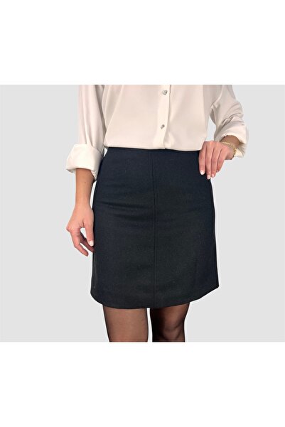 ABAS Black Cashmere Fabric High Waist Above Knee Lined Mini Skirt