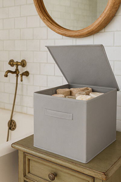 HomyJRs Gray Fabric Covered Storage Box Storage Organizer 30X30X30