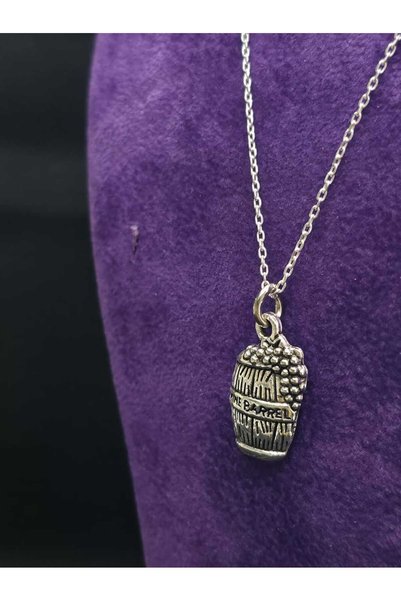 sarıyer silver Grape Barrel Model Wine Barkel Written Wine Barrel Design Grape and Barrel Style Steel Pendant