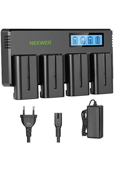 NEEWER Set de 4 baterii NP-F550 2600mAh cu încărcător cu 4 canale și afișaj LCD (compatibil cu NP-F550/7)