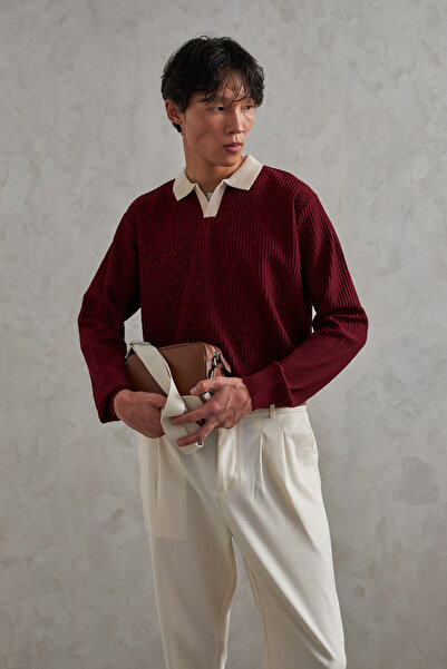 HYMAN Ανδρικό πλεκτό πουλόβερ με λαιμόκοψη Polo Nopeli oversized