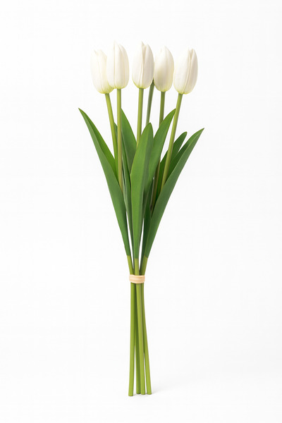 MirageBotanics Luxury Artificial White Tulips (5 Stems) – Lifelike, Long-Lasting Floral Bundle for Any Space