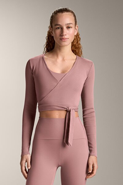 Oysho Kruvaze fitilli pamuklu t-shirt