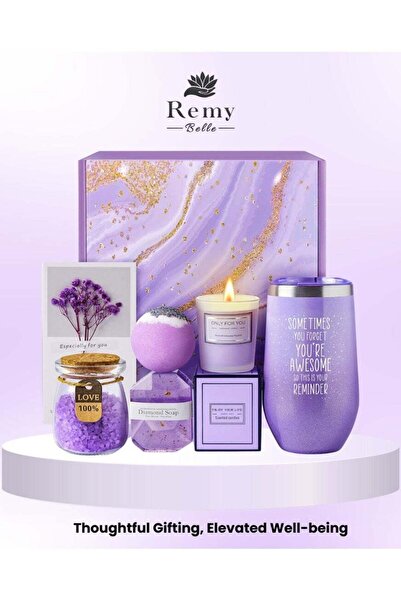 Remy Belle سلة هدايا للنساء - مجموعة من 6 شموع معطرة وقنابل استحمام، هدايا للنساء (بنفسجي)