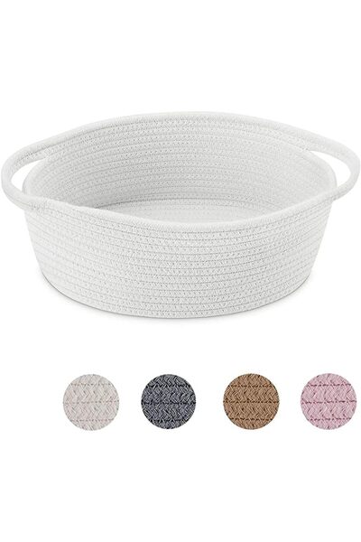 KASTWAVE Small Cotton Rope Woven Oval Basket, 12 x 8 x 5 in, White