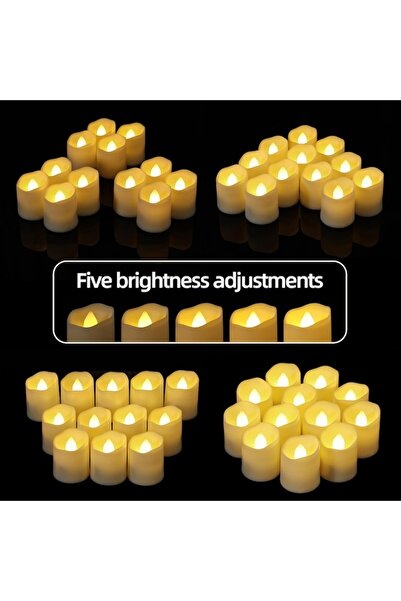 Bowka Set of 12 Rechargeable LED Candles with Remote, Timer, 5-Level Dimmable Flame Effect, 47 x 39 mm