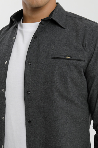 Smc by Semco Long Sleeve Snap Fastener Paneled Fleto Pocket Cotton Viscose Men's Shirt