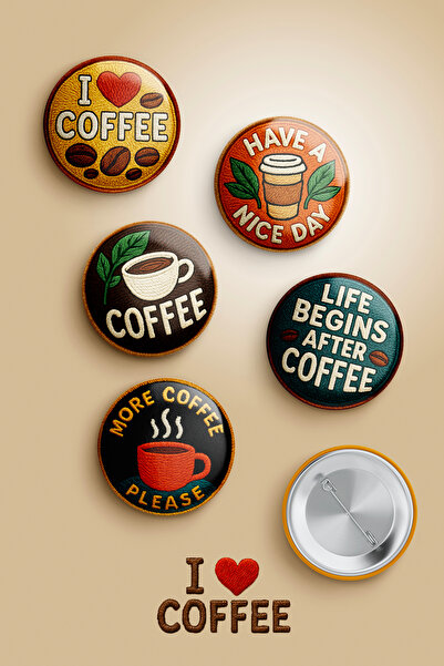 Varyant Kahve - Kahve Çekirdeği - 5 Adet - Şapka - Broş - Çanta - İğneli Rozet