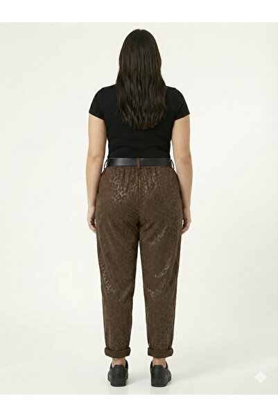 della moor Women's Italian Wide Fit Belted Leopard Print Matte Faux Leather Trousers