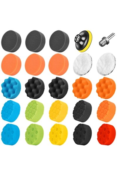 Spta Set de 25 tampoane de lustruit 80 mm cu placă de fixare M14, discuri din spumă și lână, adaptor pentru mașină de găurit