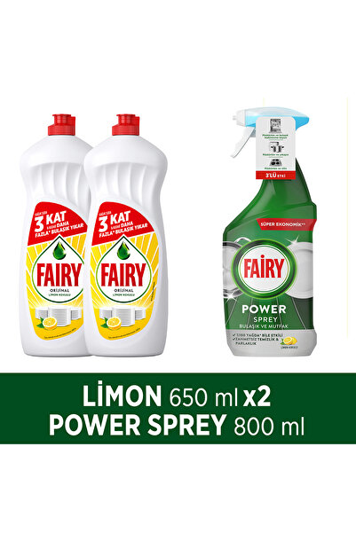 Fairy Mutfak Set: Sıvı Bulaşık Deterjanı 650 ml x2, Power Sprey Bulaşık ve Mu...