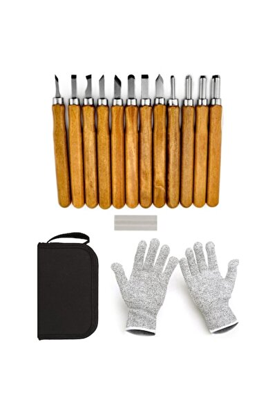 LET Set chisels for sculpture, 12 pieces, for wood, wax, clay, with sharpening stone, storage pouch and