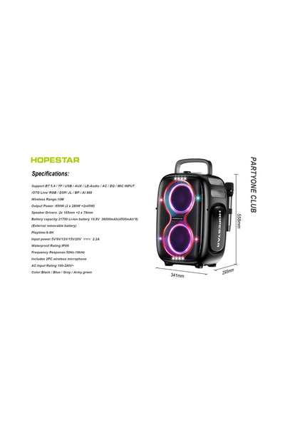 Generic PARTYONE CLUB Bluetooth Speaker 650W, Strong Bass, 1+N, Includes Wireless Mic