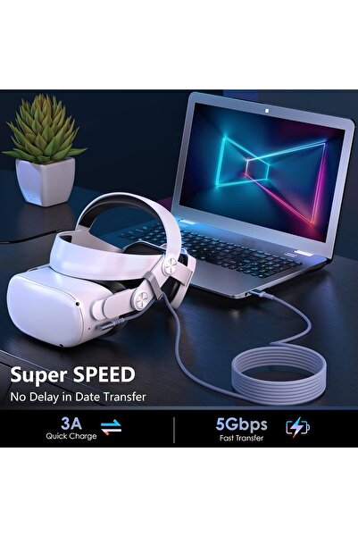 Daytona Vr-C Oculus Quest ile Uyumlu Vr5 Link Sanal Gerçeklik Gözlük Kablosu 5 M,USB 3.2 (Type C>Type C)