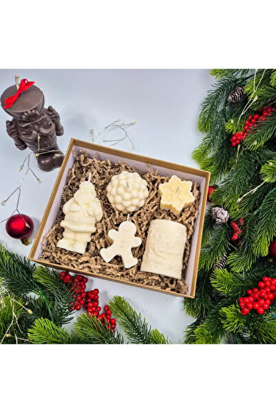 Creative Kappa Set of 5 Handmade Soy Candles – Gingerbread & Smell of Christmas, Festive Shapes, Christmas Gift